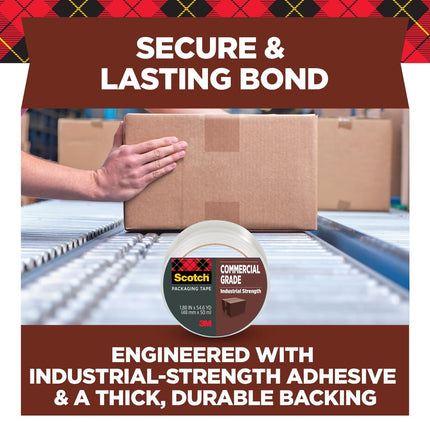 Scotch Commercial Grade Shipping Packaging Tape, 1.88" x 54.6 yd, for Tough, Industrial Use, 12 Rolls w/Dispenser (3750-12-DP3)