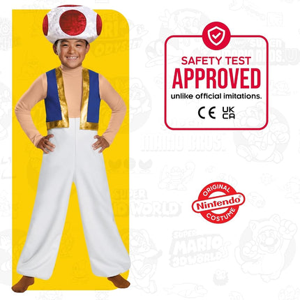 Disguise Super Mario Toad Costume for Kids, Official Nintendo Licensed Product, All In One Jumpsuit with Blue and Gold Vest Effect, Includes Toad Hat, 7-8 years
