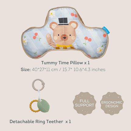 Taf Toys Bear Tummy Time Cushion for Babies 0-6 Months - Soft for Infant Tummy Time Development with Teether & Rattle for Baby - Newborn Gift