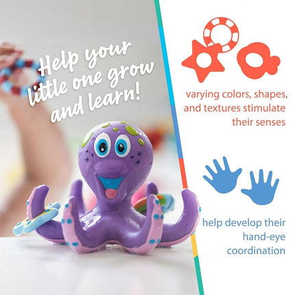 Nuby Floating Interactive Octopus Toddler Bath Toy with 3 Rings, 18M+