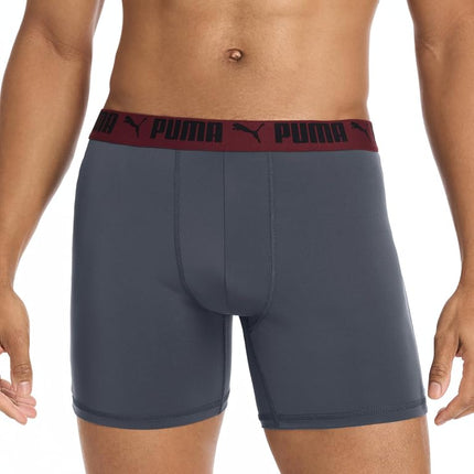 PUMA Men's 5 Pack Performance Boxer Briefs, Ruby/Navy/Grey, M