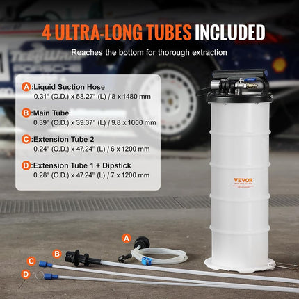 Bomba Extractora de Aceite Neumática/Manual VEVOR de 6.5 L, Bomba Extractora de Fluidos para Evacuación al Vacío de Fluidos Automotrices, Herramienta de Cambio de Aceite y Fluidos con Varilla Medidora y Manguera de Succión