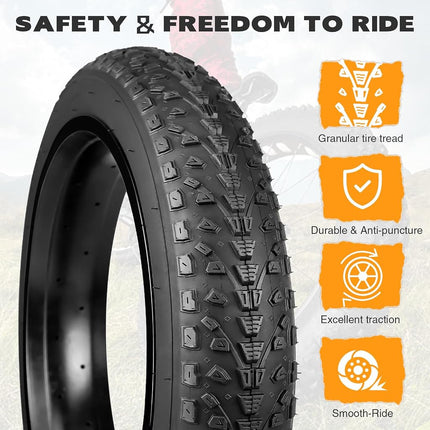 GRELiving 20x3.0 Fat Bike Tyre -76-406 Wide Tires for MTB, Electric-Bicycle, Beach Cruiser- Superior Comfort & Traction (Black-2xTyres+2xLevers, 20x3.0 Inches)