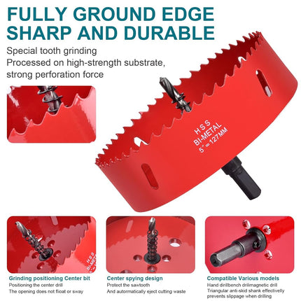 6-1/8Inch / 155mm Hole Saw for Wood, Plastic Board, Ceiling,Drywall, and Metal Sheet - HSS Bi-Metal Hole Cutter with Pilot Drill Bit