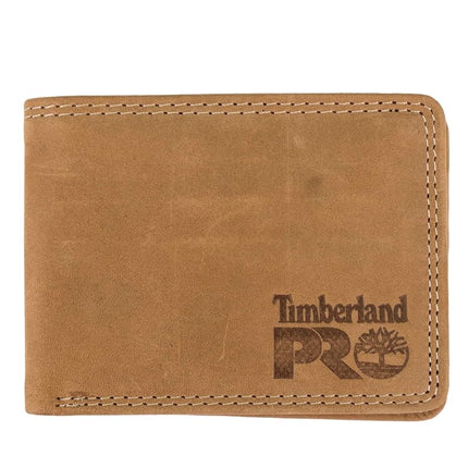 Portefeuille Timberland Pro pour homme, en cuir fin, avec protection RFID, double volet et fenêtre d'identification au dos, coloris Blé/Pullman, taille unique (RU)