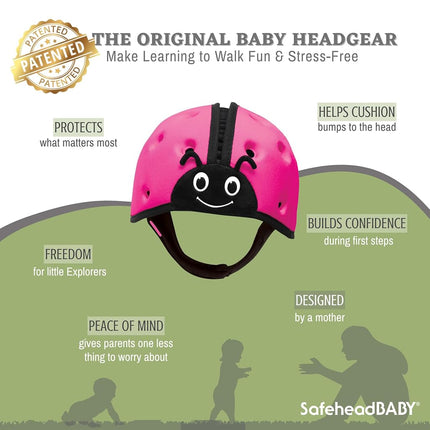 SafeheadBABY Award-Winning Soft Infant Head Protector for Crawling & Walking | Expandable Lightweight Baby Safety Helmet 7–24 Months (40–52 cm) – Ladybird Pink