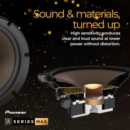 Pioneer A-Series Max TS-A653FH 6.5" 2-Way Speakers (Pair) - 340W Max, Balanced Sound + Smooth Treble, Enhanced Bass, Ideal Factory Upgrade, Installation Adaptors Included