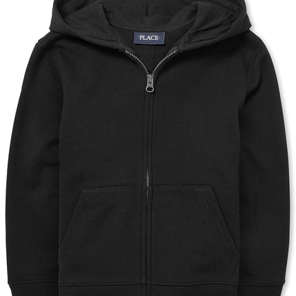 The Children's Place - Sweat à capuche zippé uniforme pour garçons, noir simple, 4