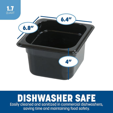 Carlisle FoodService Products StorPlus Food Storage Container 1/6 Size Food Pan for Serving and Storing Hot or Cold Food, 1.7 Qt, 1 Count, Black