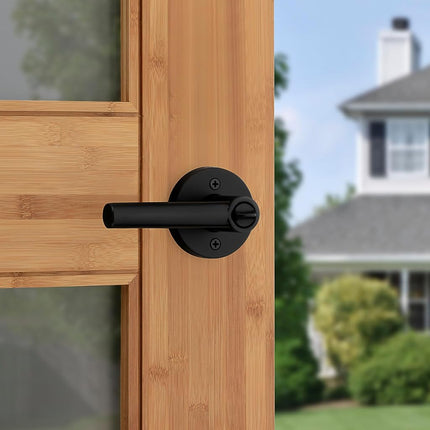 Kwikset Milan Entry Door Handle with Lock and Key, Secure Keyed Reversible Lever Exterior, Doorlock, for Front Entrance and Bedrooms, Matte Black, Pick Resistant Smartkey Rekey Security