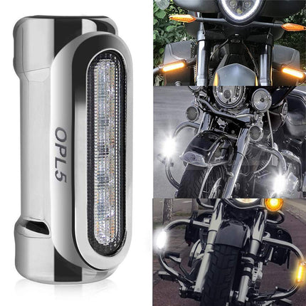 OPL5 Motorcycle Highway Bar Lights Switchback Driving Crash Bar LED Turn Signal Lights for 1-1/4 Inch Touring Bikes (Silver)