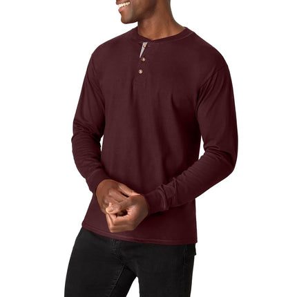 Hanes Men's Henley Shirt, Mulberry, L