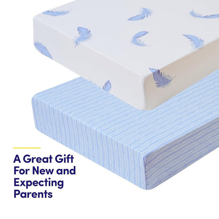 2 Pack Crib Sheets for Boys & Girls – Snug Full Elastic Fit for Standard Crib Mattresses (28″×52″) – Stylish Zoo Animals, Feathers, Gingham & Petals, Watercolor Vines Prints, Feathers & Arrowhead