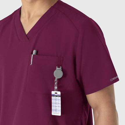 WonderWink W123 6355 Men's V-Neck Top, Wine, Small