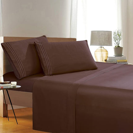 Elegant Comfort 1500 Thread Count Wrinkle & Fade Resistant Egyptian Quality 4-Piece Bed Sheet Set Ultra Soft Luxurious Set Includes Flat Sheet, Fitted Sheet and 2 Pillowcases, Queen, Espresso Brown