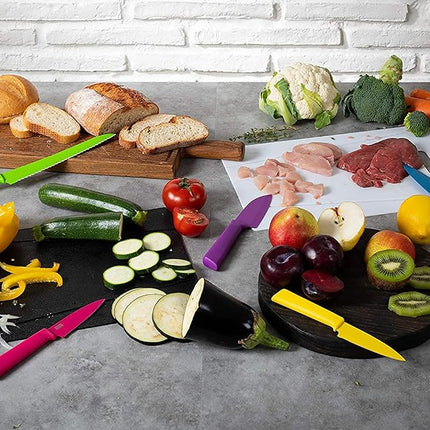 Kuhn Rikon Colori+ Prep 2 Pc Kitchen Knife Set (1x Paring Knife, 1x Serrated Kitchen Knife) Stainless Steel Blade Kitchen Knives Set. Sharp Knife Set – 3 Year Kuhn Rikon Kitchen Accessories Guarantee