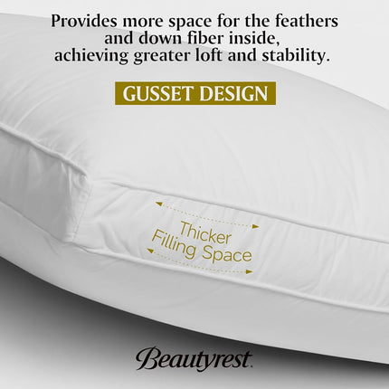 Beautyrest Goose Feather Down Fiber Gusseted Pillows, Hotel Pillow Luxury Bed Pillows, 100% Cotton Cover, King Size Set of 2