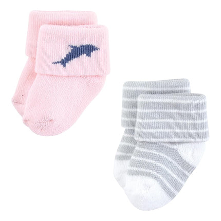 Hudson Baby Unisex Baby Cotton Rich Newborn and Terry Socks, Pink Dolphin, 0-6 Months, Pink Dolphin, 0-6 Months