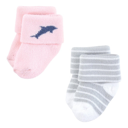 Hudson Baby Unisex Baby Cotton Rich Newborn and Terry Socks, Pink Dolphin, 0-6 Months, Pink Dolphin, 0-6 Months
