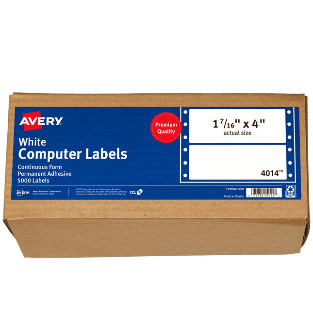 Avery White Computer Labels, 1-7/16" x 4", Dot Mat
