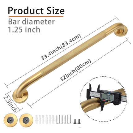 Rackickyer Shower Grab Bar, 2 Pack 32 Inch Gold Bathroom Bar, 1.25" Diameter 304 Stainless Steel Anti-Slip for Bathtubs and Showers, Handicap Support for Seniors Elderly