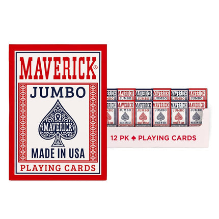 Maverick Playing Cards 12 Pack, Made in USA, Jumbo Index, Red and Blue Decks, Bulk Playing Cards for Poker, Card Games, and Family Game Night
