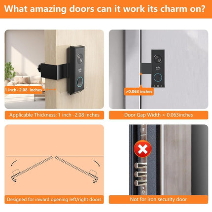 Anti Theft Doorbell Mount for Eufy E340, No-Drill Adjustable Doorbell Camera Mount Compatible with Eufy Doorbell, Not Block Doorbell Sensor, Apartment Doorbell Holder for Renters, Black