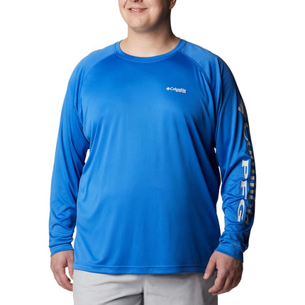 Columbia Men's Terminal Tackle Long Sleeve Fishing Shirt, Vivid Blue/Cool Grey Logo, Medium