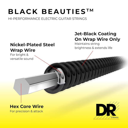 DR Strings BLACK BEAUTIES™ - BLACK Coloured Electric Guitar Strings: 7-String Heavy 11-60