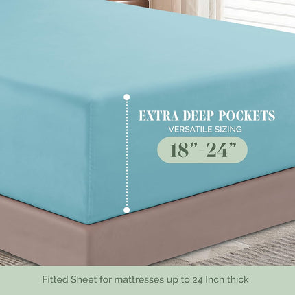 Elegant Comfort Luxurious 1500 Premium Hotel Quality Microfiber 4-Piece Sheet Set, 18-24 Inches Deep - Extra Deep Pocket Sheets - Ultra Soft 4PC Deep Pocket Sheets, King, Aqua Blue