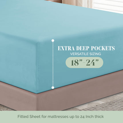 Elegant Comfort Luxurious 1500 Premium Hotel Quality Microfiber 4-Piece Sheet Set, 18-24 Inches Deep - Extra Deep Pocket Sheets - Ultra Soft 4PC Deep Pocket Sheets, King, Aqua Blue