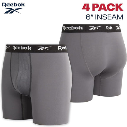 Reebok Men's Boxer Briefs - 4 Pack 6'' Inseam Stretch Performance Underwear Quick Dry Moisture Wicking Boxers, Black/Blackened Pearl, X-Large