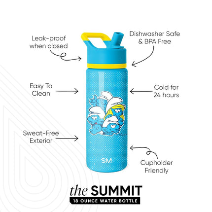 Simple Modern Kids Summit Water Bottle with Straw Lid | Smurfs 18oz Stainless Steel Cup Insulated Tumbler for Boys, Girls, School | Smurfs Polka Dots