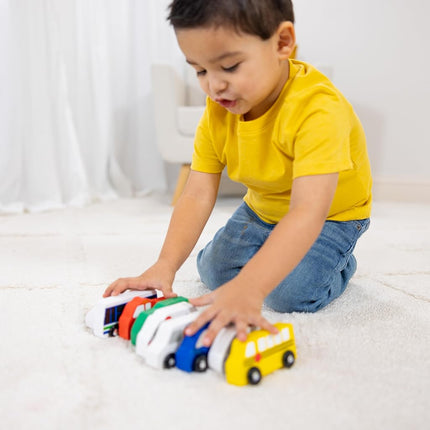 Melissa & Doug Wooden Town Vehicles Set (Wooden Storage Tray, 9 Pieces)