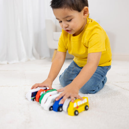 Melissa & Doug Set de vehículos de madera para la ciudad (bandeja de madera para guardar, 9 piezas)