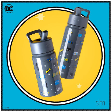 Simple Modern DC Comics Batman Kids Water Bottle with Straw Lid | Reusable Insulated Stainless Steel Cup for School | Summit Collection | 18oz, Batman POW!