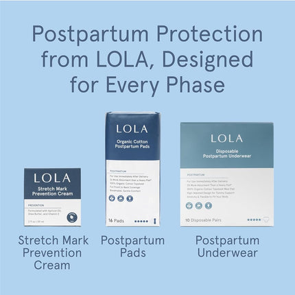 LOLA Organic Cotton Postpartum Pads - Max Absorbency Pads for Postpartum Bleeding - Extra-Long Overnight Liners for Women - Hospital Bag Essentials - 32 Count, Unscented
