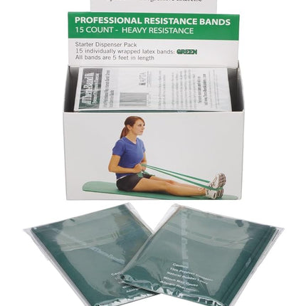 Bandes de résistance TheraBand, 1,5 m, lot de 15 bandes élastiques professionnelles en latex pour exercices du haut et du bas du corps, physiothérapie, Pilates, entraînements à domicile et rééducation, vert intense, niveau intermédiaire 1