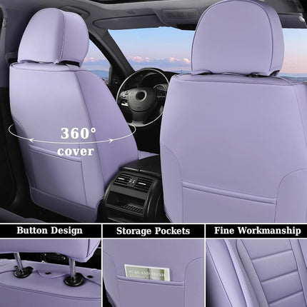 Coverado Car Seat Covers Full Set, Nappa Leather Seat Covers for Cars, Car Seat Protector Car Seat Cushion, Front and Back Seat Protectors Cushions Universal Fit for Most Cars Vehicles(Purple)