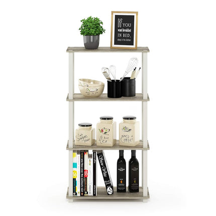Furinno TURN-S-TUBE Storage Shelves, 4-Tier Book Shelf, Corner Shelf, Toolless Open Shelves, for Organization and Storage, Living Room, Garage, Home Office, Sonoma Oak