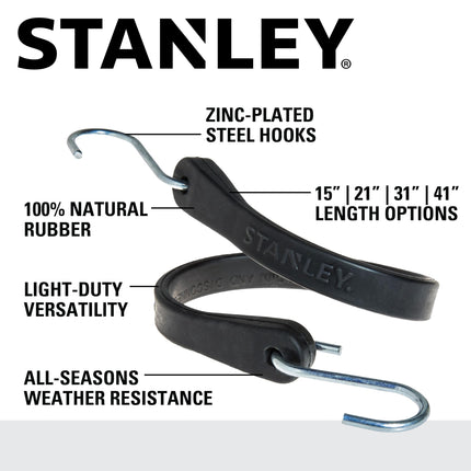 STANLEY S300421 Black 21" Rubber Tarp Bungee Cords for Boating, Camping, Cargo Support, 40 Pack