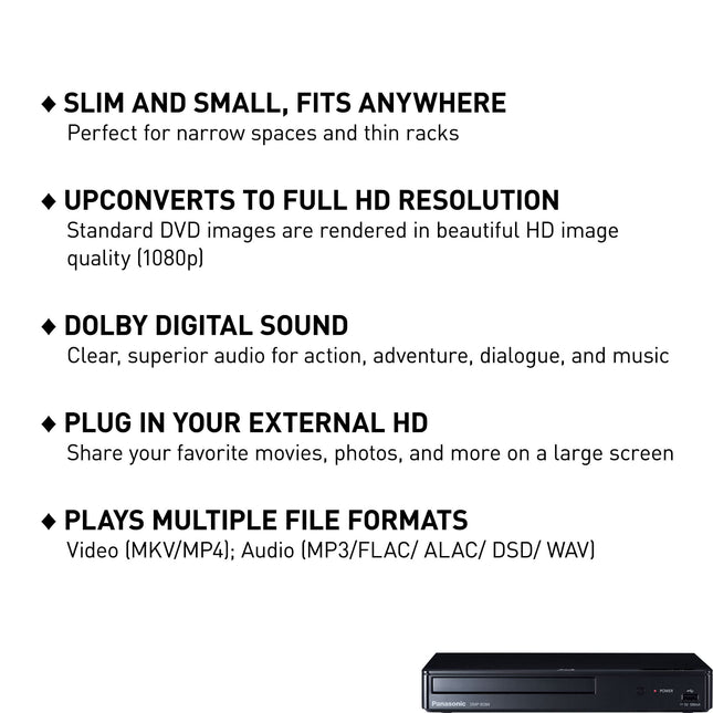 Lecteur Blu-Ray DVD Panasonic avec qualité d'image Full HD et son Dolby Digital haute résolution, DMP-BD84P-K, Noir