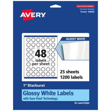 Avery Glossy White Starburst Labels with Sure Feed