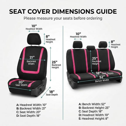 FH Group Car Seat Covers Full Set Pink Cloth - Universal Fit Automotive Seat Covers, Low Back Front Seat Covers, Solid Back Seat Cover, Washable Car Seat Cover for SUV, Sedan and Van, FB032PINK114