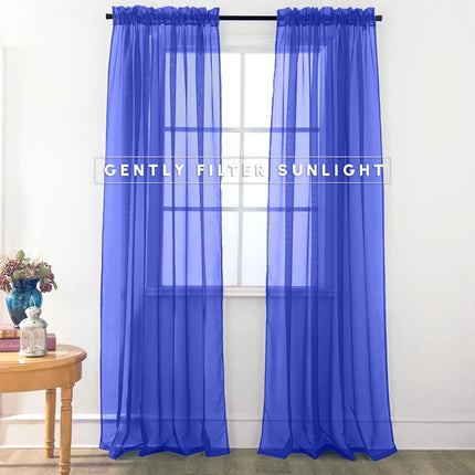 Elegant Comfort® 2-Piece SHEER PANEL with 2inch ROD POCKET - Window Curtains 60-inch width X 84-inch Length - Neon Blue