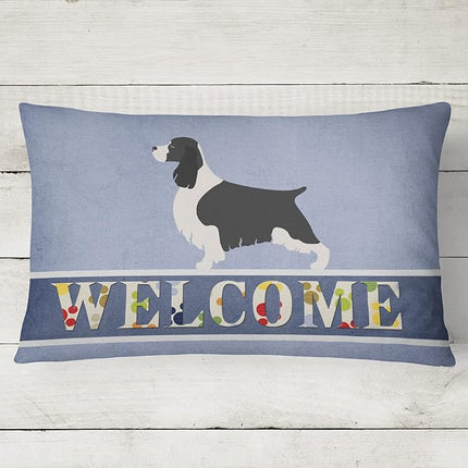 Caroline's Treasures BB8273PW1216 English Springer Spaniel Welcome Canvas Fabric Decorative Pillow, 12H x16W, multicolor