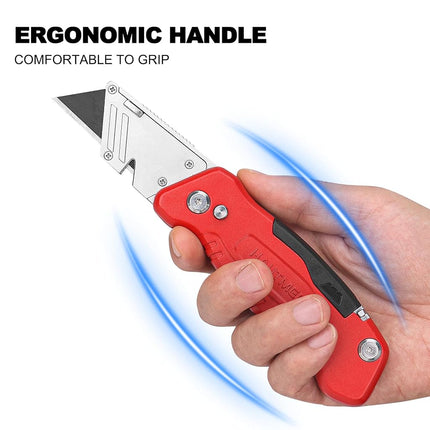 HAUTMEC Folding Utility Knife with Stronger Metal Body Sharper SK4 Black Blades and 2 Extra Blades and Screwdrivers HT0294