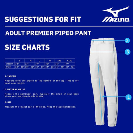 Mizuno Adult Men's Premier Piped Baseball Pant Grey/Black