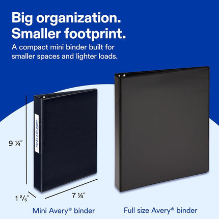 Avery Mini Durable Binder with 1" Round Rings, Holds 5-1/2" x 8-1/2" Paper, Label Holder, 6 Black Binders (27257)