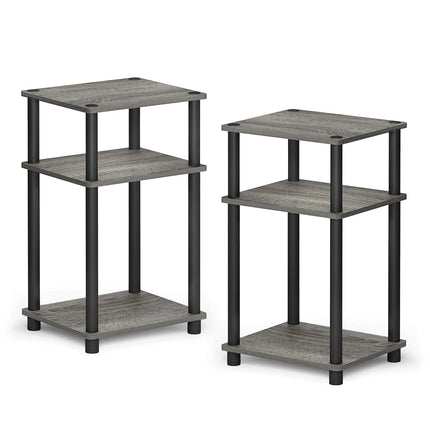 Furinno Just 3-Tier Turn-N-Tube End Table, Side Table, Nightstand, French Oak/Black, 2-Pack
